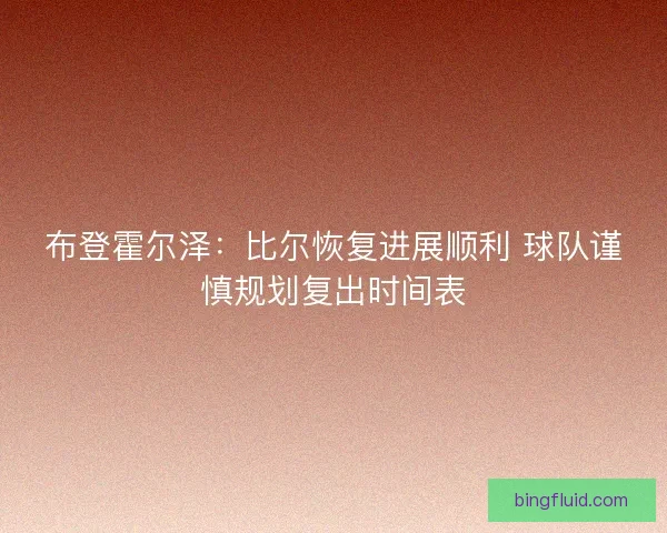 布登霍尔泽：比尔恢复进展顺利 球队谨慎规划复出时间表